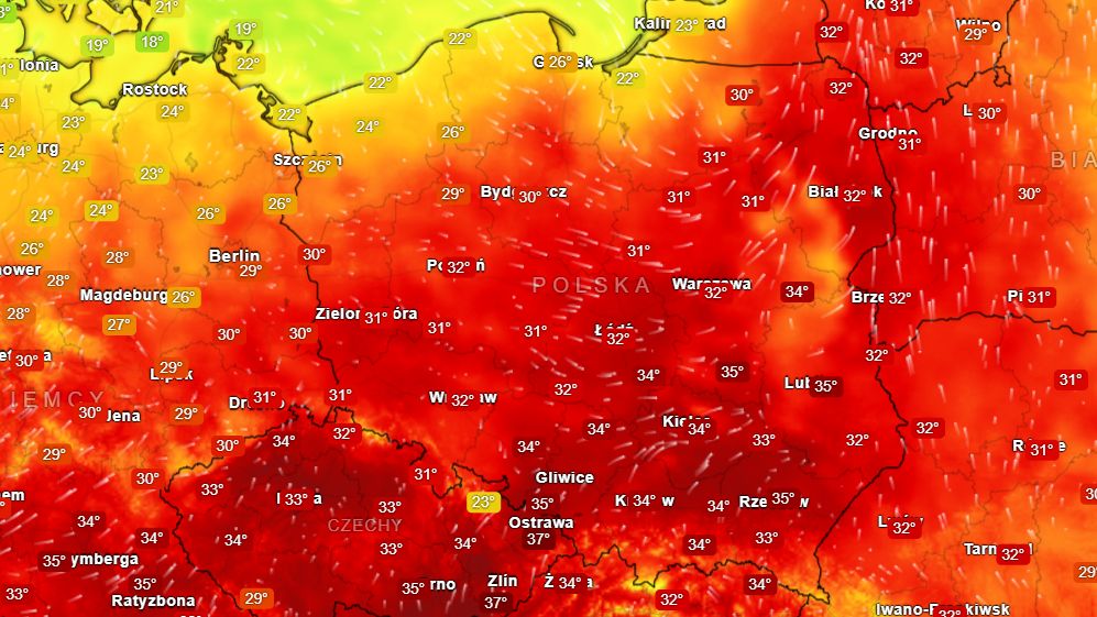 Mapa z serwisu Meteored