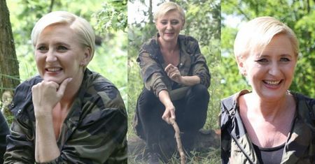 "Wojskowa" Agata Duda w kurtce moro piecze kiełbaski na obozie survivalowym (FOTO)