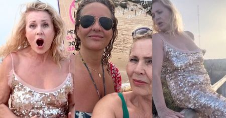 71-letnia Grażyna Szapołowska wygina się na drewnianej balustradzie w Hiszpanii, dokazując z córką odzianą w bikini (ZDJĘCIA)