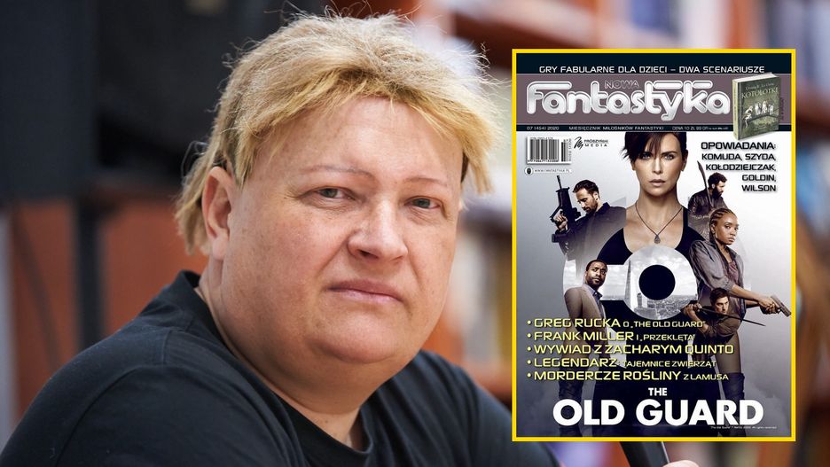 Jacek Komuda i okładka lipcowego numeru "Nowej Fantastyki" z kontrowersyjnym opowiadaniem