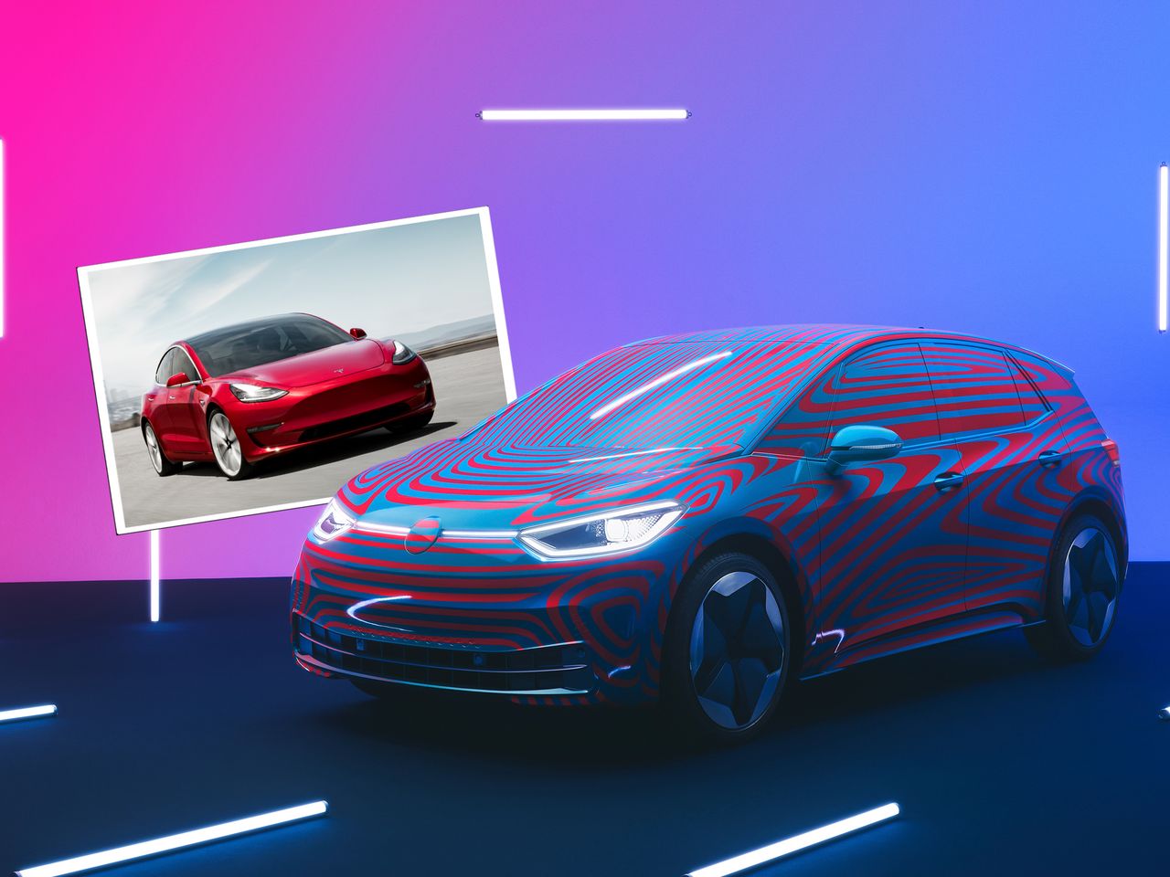 Volkswagen ID.3 na tle Tesli Model 3. Zasięg zbliżony, ale to różne auta