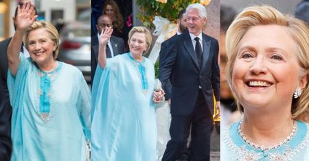 Hillary Clinton w błękitnej "todze" z Billem na weselu (ZDJĘCIA)