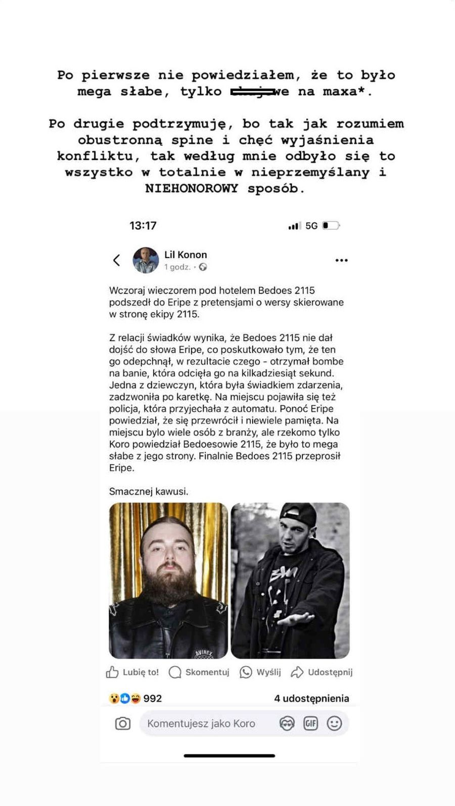 Bedoes 2115 pobił Eripe. Na miejsce przyjechała policja i karetk