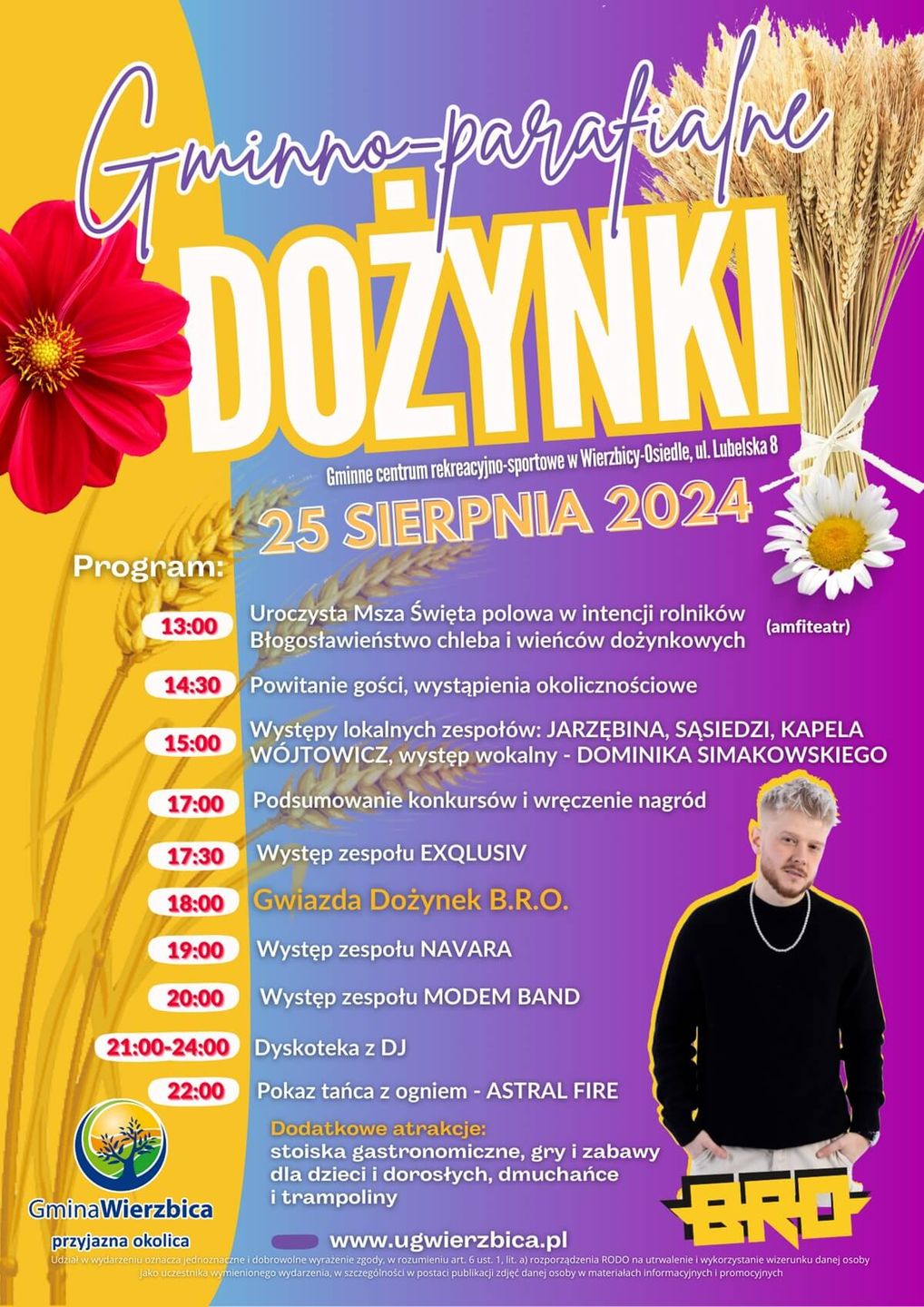 Dożynki w Wierzbicy-Osiedlu 2024 - plakat, program wydarzenia