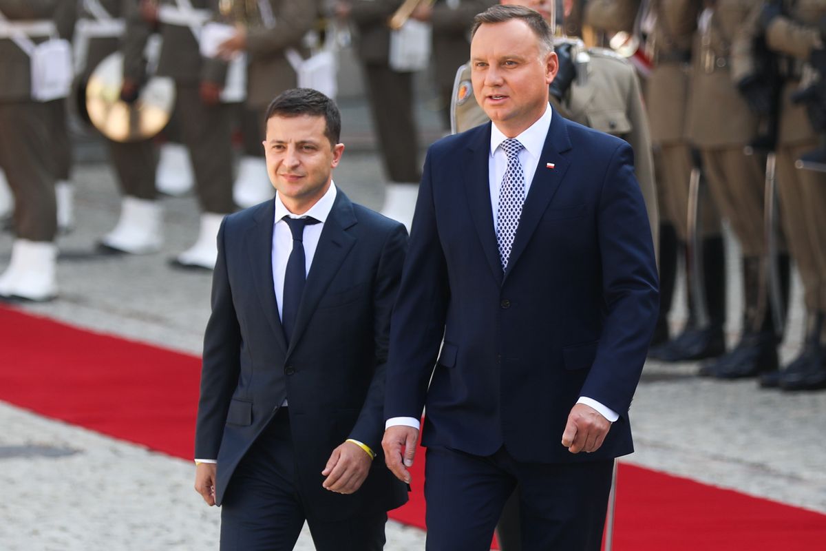 Ukrainian President Volodymyr Zelensky visits Polish President Andrzej Duda at the Presidential Palace on August 31, 2019 in Warsaw, Poland. Zelensky arrived to Warsaw for the 80th anniversary of the outbreak of World War II on 1st September 1939. (Photo by Beata Zawrzel/NurPhoto via Getty Images)