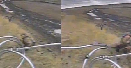 Nierówna walka rosyjskiego żołnierza z dronem. Próbował walczyć kijami