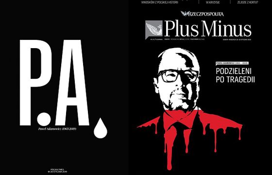 Krople łez i krwi na okładkach „Polski” i „Rzeczpospolitej” o śmierci Pawła Adamowicza