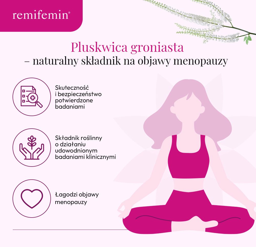 Pluskwica groniasta – naturalny składnik na objawy menopauzy - infografika