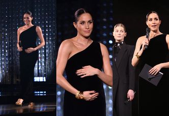 Meghan Markle trzyma się za brzuch i wręcza nagrodę na gali British Fashion Awards 2018 (ZDJĘCIA)