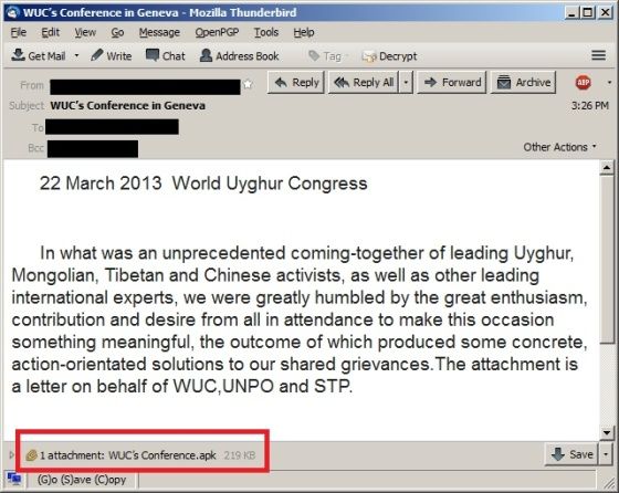 Kaspersky Lab atak ukierunkowany na Androida sfałszowany email