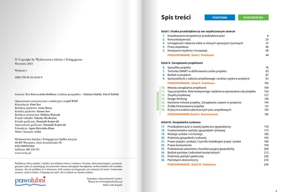 Spis treści podręcznika do biznesu i zarządzania wydawnictwa WSiP