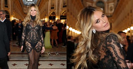 Heidi Klum w prześwitujących koronkach CZARUJE w Mediolanie. Czas się dla niej zatrzymał? (ZDJĘCIA)