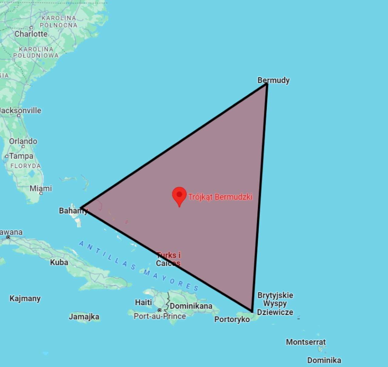 Trójkąt Bermudzki na mapie