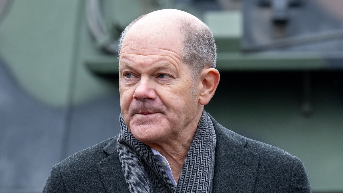 UNTERLUESS, GERMANY - FEBRUARY 12:  German Chancellor Olaf Scholz after the groundbreaking ceremony for a new munitions factory of German defence contractor Rheinmetall on February 12, 2024 in Unterluess, Germany. The war in Ukraine has been a boon to Rheinmetall as Germany seeks to provide Ukraine with munitions, including artillery shells, and also increase its own supply. (Photo by David Hecker/Getty Images)