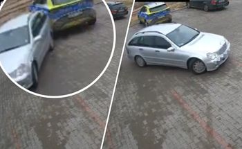 Samochód stoczył się na radiowóz. Zdarzenie zarejestrował monitoring