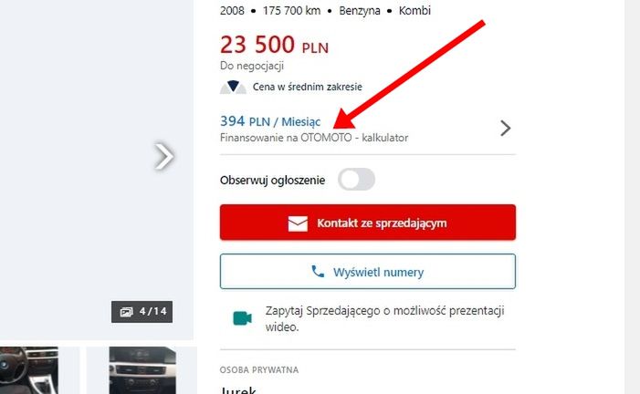 Tak wygląda propozycja finansowania z Otomoto.