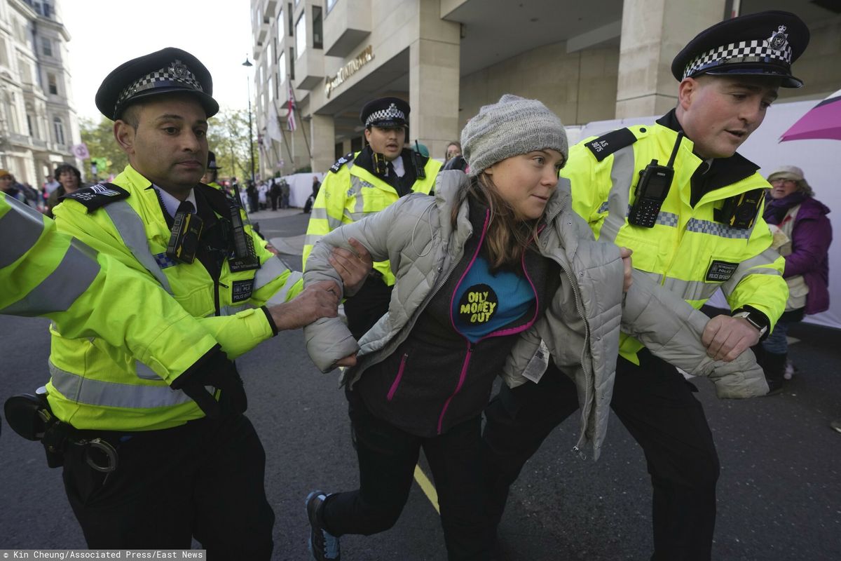 Greta Thunberg na proteście w Londynie