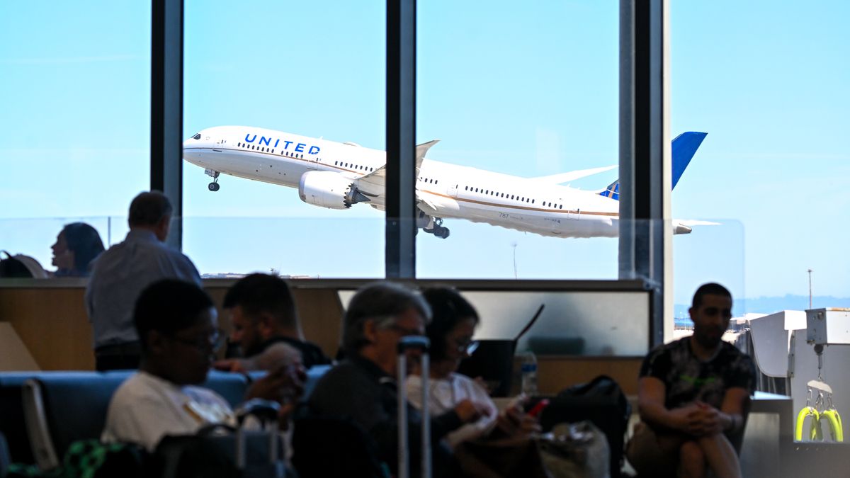 SAN FRANCISCO, CA - APRIL 22: A United Airlines plane takes off from San Francisco International Airport (SFO) in San Francisco, California, United States on April 22, 2023. (Photo by Tayfun Coskun/Anadolu Agency via Getty Images)