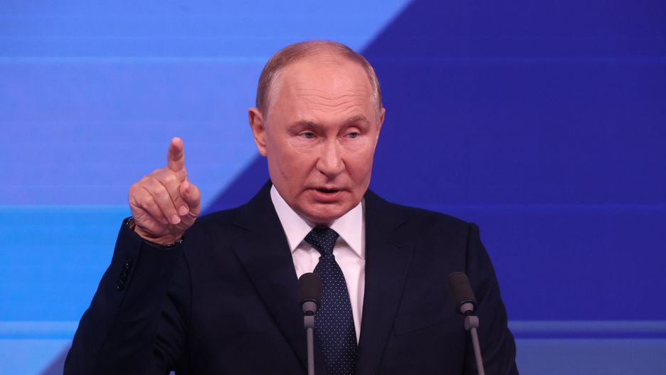 MOSCOW, RUSSIA - SEPTEMBER 7 (RUSSIA OUT) Russian President Vladimir Putin gestures during his speech at the meeting in Zaryadye Hall, marking the City Day, September 7, 2024, in Moscow, Russia. Putin came back to Moscow after a long-term trip to Mongolia and Russia's Far East to vote in a local elections and to attend the celebration of the City Day. (Photo by Contributor/Getty Images)