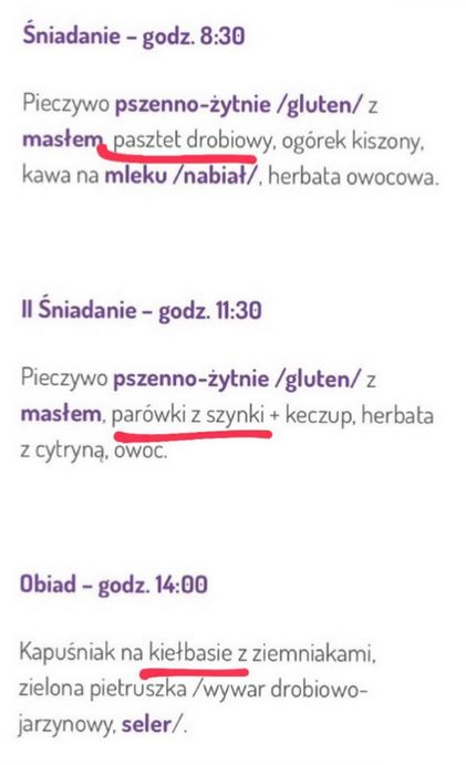 Menu w przedszkolu - Pyszności
