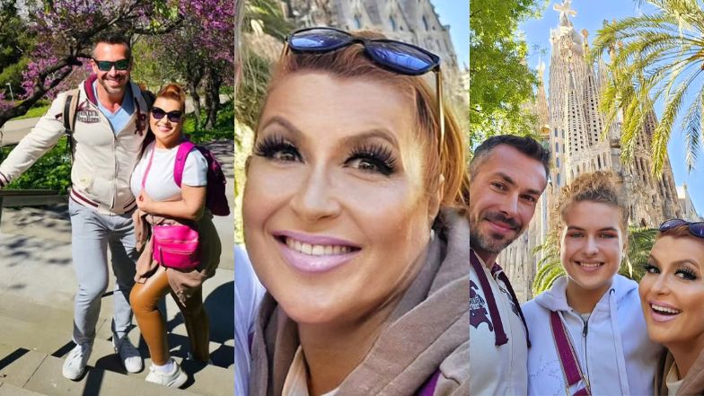Katarzyny Skrzynecka wygrzewa się w Barcelonie z mężem i z córką