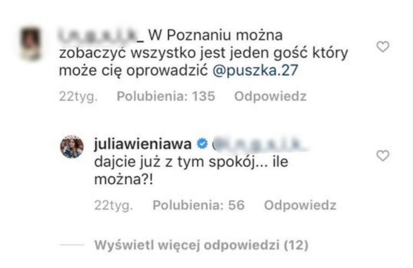 Julia Wieniawa ostro o zalotach Tymoteusza Puchacza