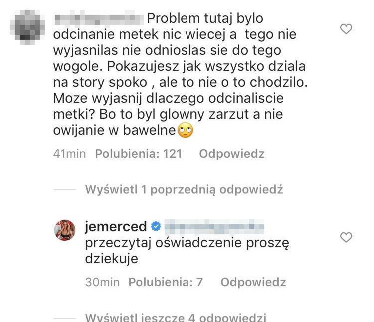 Jessica Mercedes odpowiada na zarzuty w sprawie "afery metkowej"