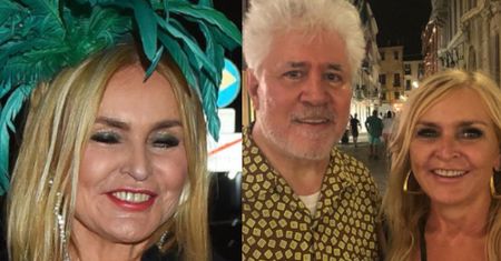 Monika Olejnik w błyszczącej spódnicy pozuje z Almodovarem na festiwalu w Wenecji: "Reżyser ważniejszy od sukni" (FOTO)