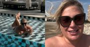 Muśnięta wiatrem i słońcem Elżbieta Romanowska pozdrawia fanów z basenu. "Foczka na wywczasie"