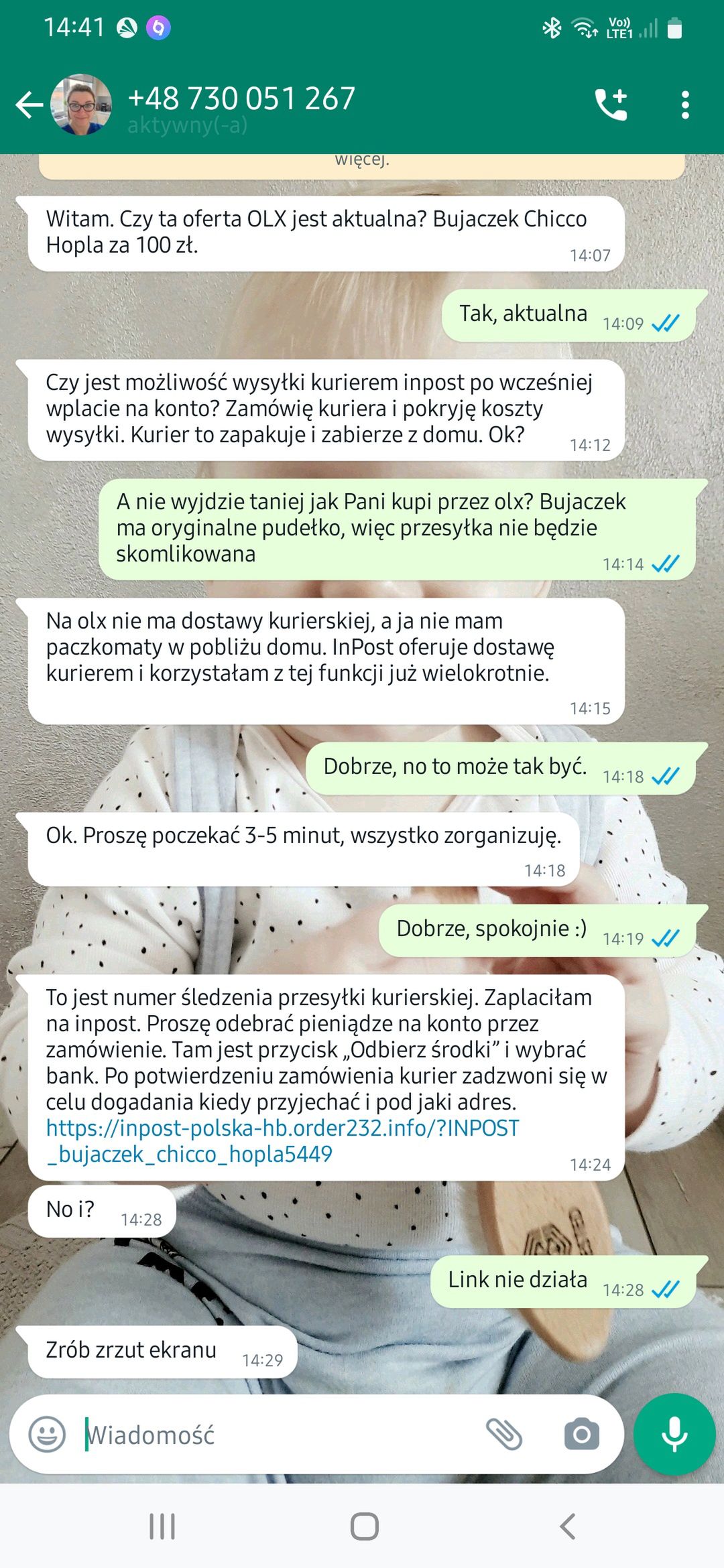 Próba oszustwa w rozmowie na WhatsAppie