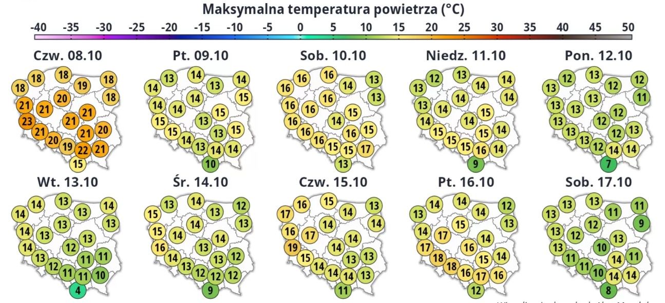 Maksymalna prognozowana temperatura powietrza.