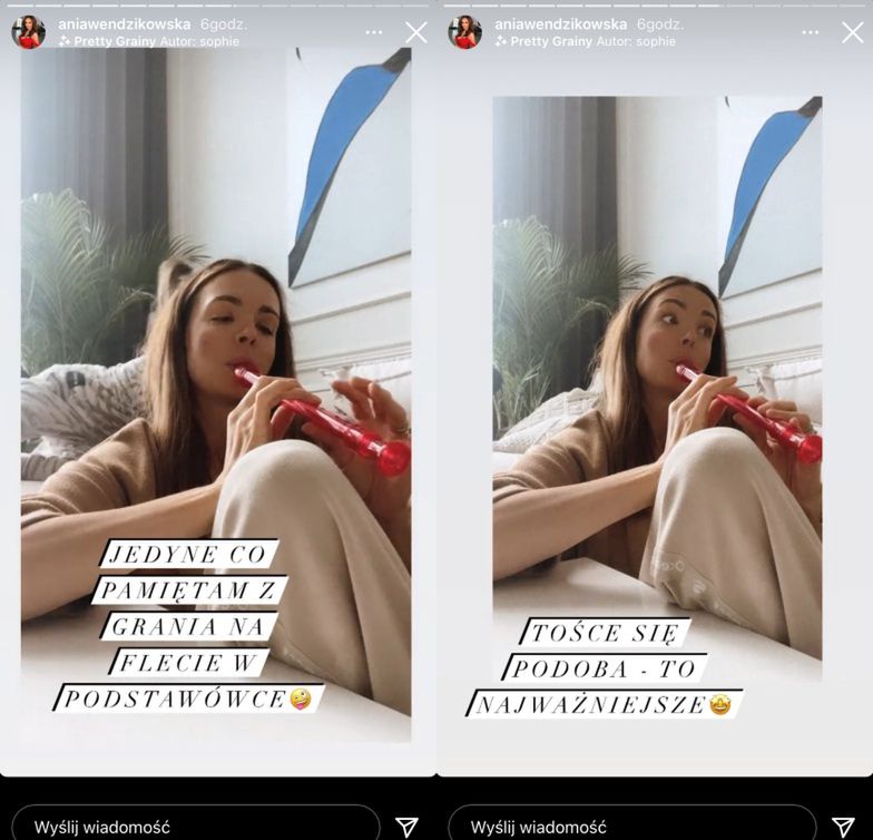 Anna Wendzikowska gra na flecie przed wyjściem na ściankę