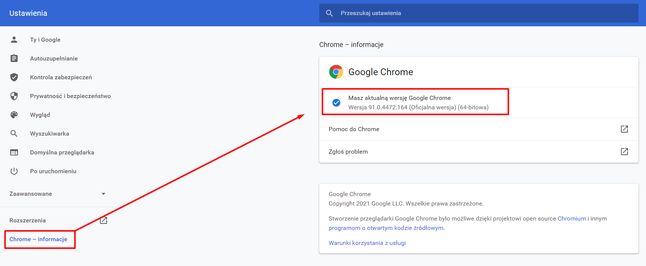 Check Google Chrome version in settings