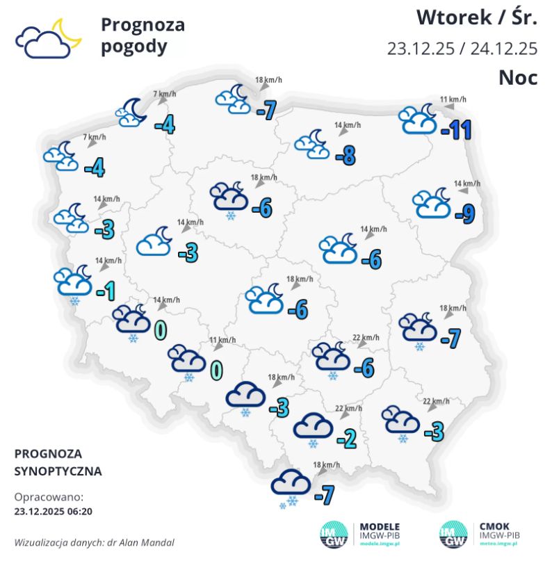   Pogoda na noc z wtorku na środę