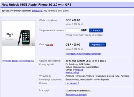 iPhone 3G w przedsprzedaży na eBay 1