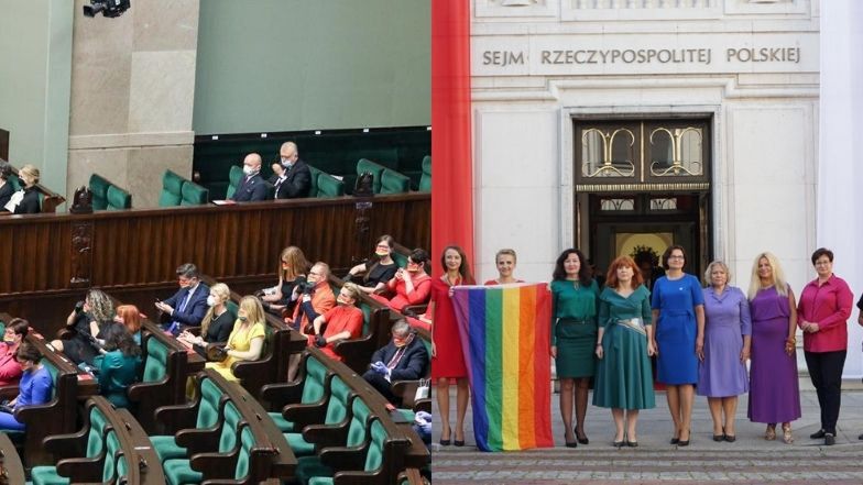 Posłowie Lewicy wspierają społeczność LGBT podczas zaprzysiężenia Andrzeja Dudy. "Polska jest dla wszystkich"  (ZDJĘCIA)