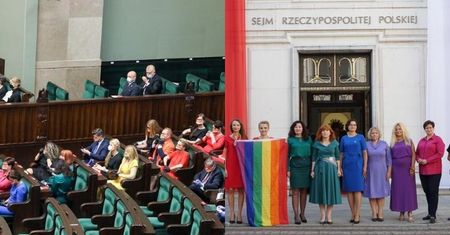 Posłowie Lewicy wspierają społeczność LGBT podczas zaprzysiężenia Andrzeja Dudy. "Polska jest dla wszystkich"  (ZDJĘCIA)