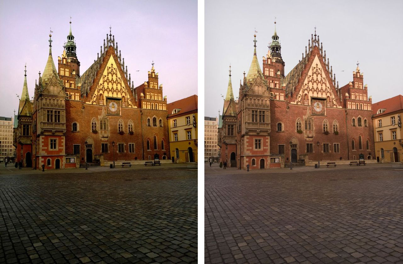 Oba zdjęcia wykonane smartfonem Lumia 1520. Po lewej: zapis w formacie JPEG, po prawej: format DNG (RAW). Na pierwszy rzut oka JPEG wygląda lepiej, bo jest obrobiony przez systemową aplikację. Drugie zdjęcie daje jednak o wiele większe możliwości dalszej, własnoręcznej obróbki w komputerze.