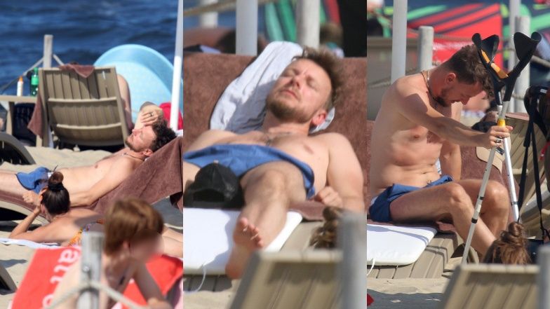 Piotr Kupicha wypoczywa na plaży w Sopocie z żoną i córką
