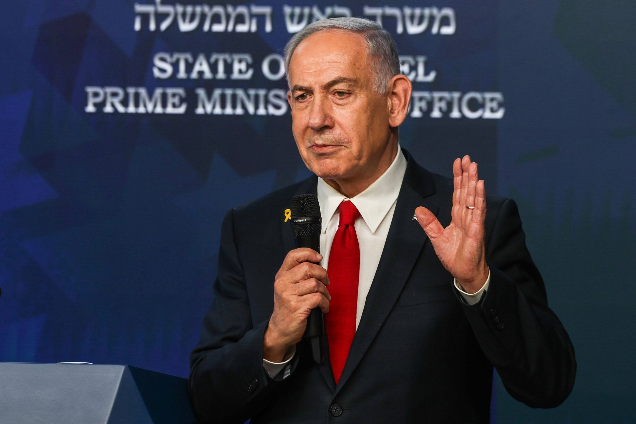 Israeli Prime Minister Netanyahu addresses press conference in Jerusalem
epa12123676 Israeli Prime Minister Benjamin Netanyahu addresses a press conference in Jerusalem, 21 May 2025.  EPA/RONEN ZVULUN / POOL 
Dostawca: PAP/EPA.
RONEN ZVULUN / POOL
PM, war, NETANYAHU