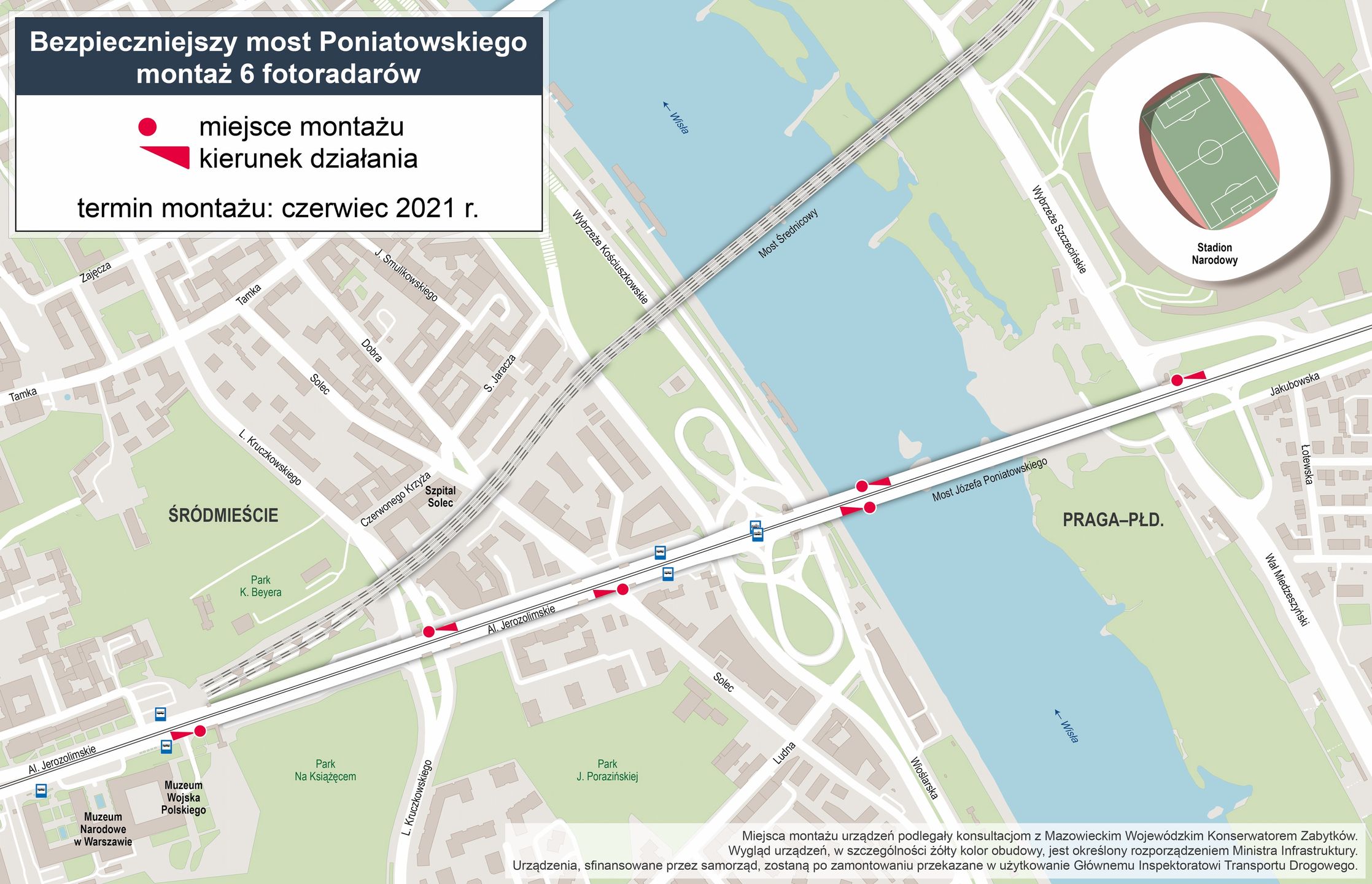 Warszawa. Lokalizacja fotoradarów na Moście Poniatowskiego