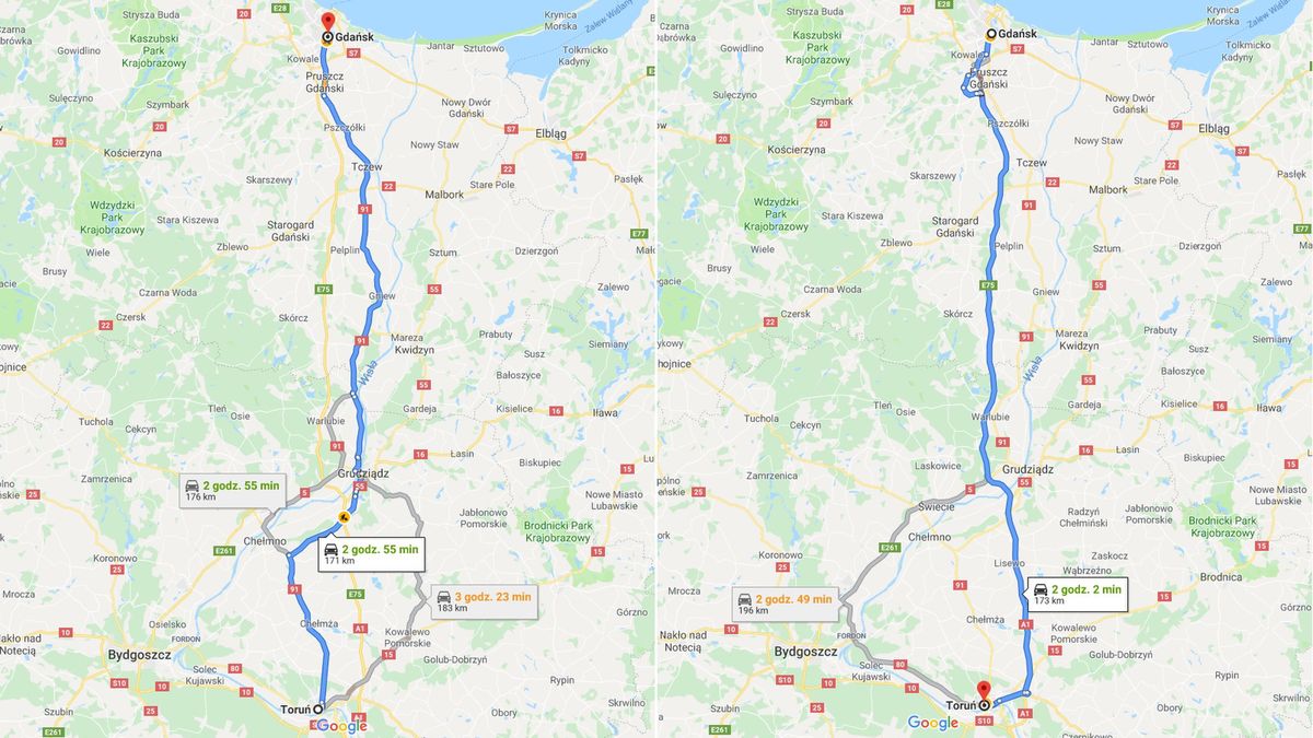 Czasy przejazdu z mapy Google nie mówią jeszcze wszystkiego (fot. Google)