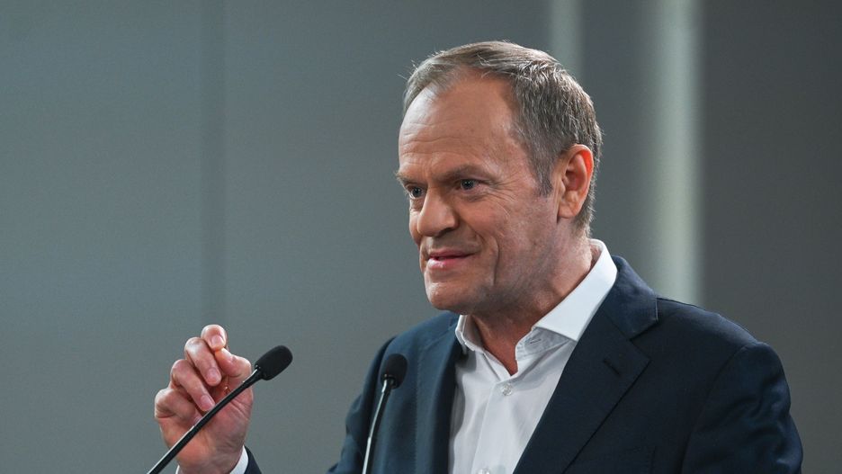 RZESZOW, POLAND - APRIL 25, 2023:
Donald Tusk, chairman of the opposition party Civic Platform (PO), speaks during the meeting of the Civic Coalition political alliance at the Hotel Rzeszow, on April 25, 2023, in Rzeszow, Poland. 
The leader of the Civic Platform began the second day of his election campaign as part of the 'Here is the Future' (Polish: #TuJestPrzyszlosc) campaign in Podkarpacie province, with a meeting with members and supporters of the party. (Photo by Artur Widak/Anadolu Agency via Getty Images)