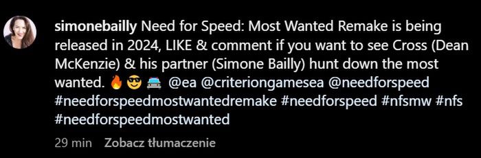 Wzmianka o NFS: Most Wanted Remake