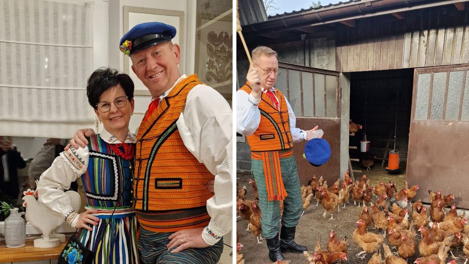 Robert Telus wraz z małżonką i podczas święcenia inwentarza