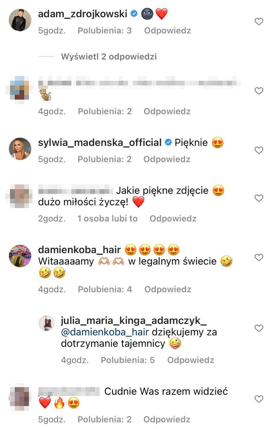 Komentarze pod zdjęciem Christophera Cugowskiego i Julii