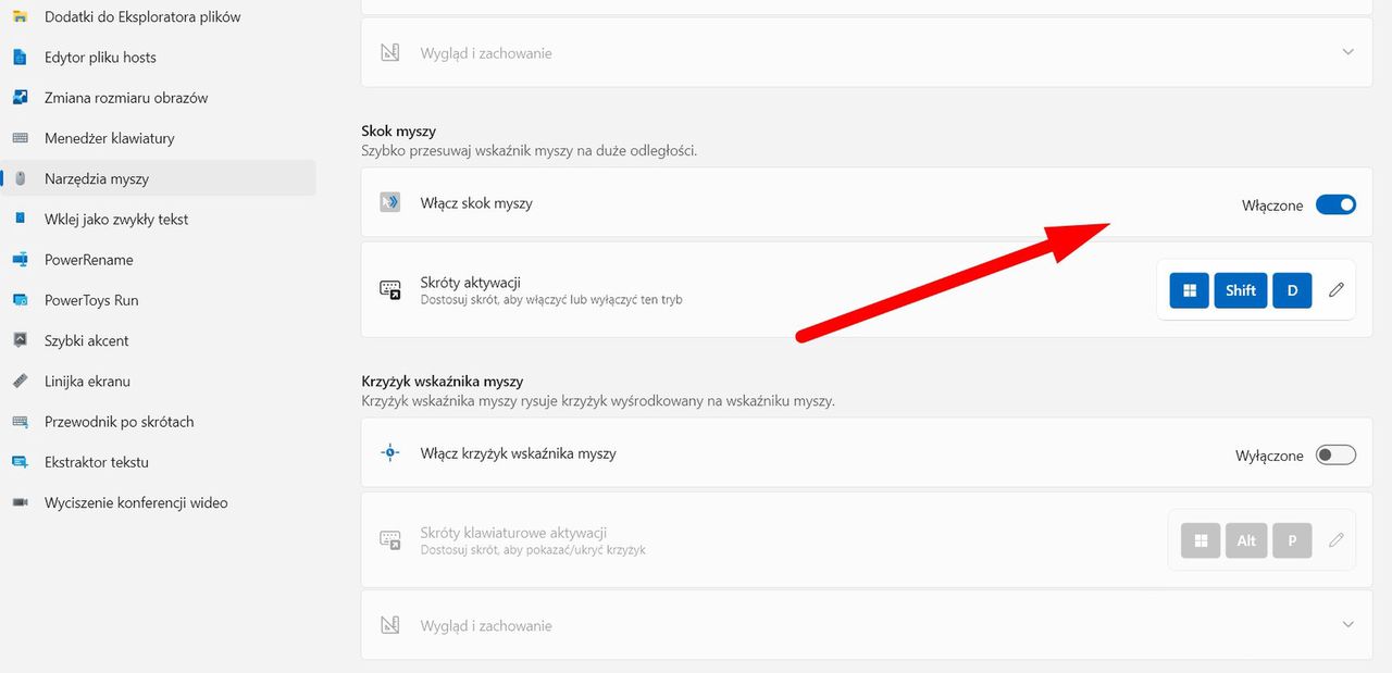 Funkcja Skok myszy w PowerToys 0.68