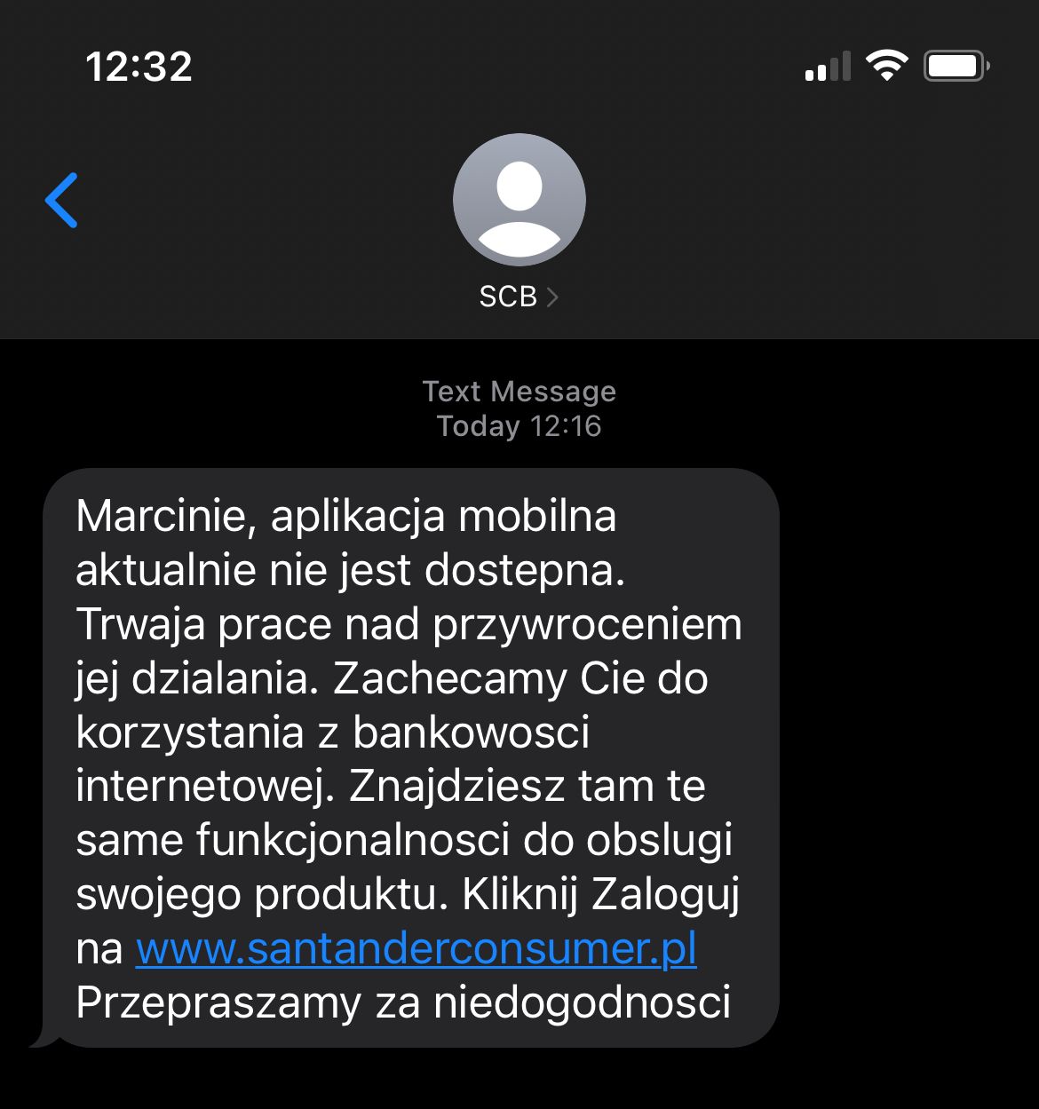 Komunikat Santandera o niedyspozycji aplikacji mobilnej