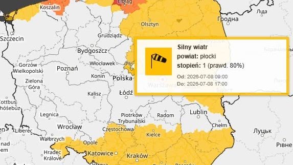 Silny wiatr w powiecie płockim