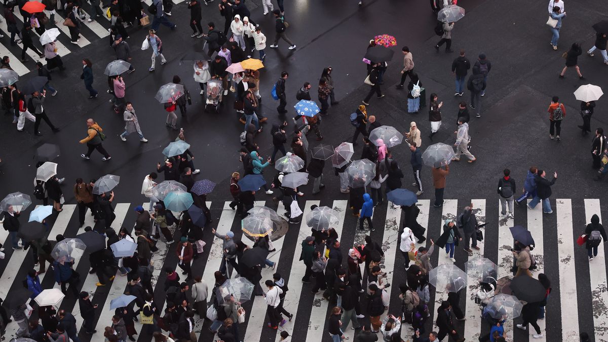 A view of the Shibuya Crossing as people walk across the street in Tokyo, Japan on March 20, 2026. (Photo by Jakub Porzycki/NurPhoto via Getty Images)